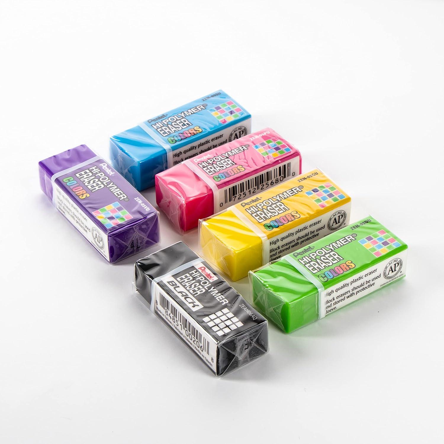 imagePentel HiPolymer Eraser Colors  Small Assorted Block Erasers SmudgeFree NonAbrasive for School Office ampamp Art Pack of 48 ZEH05CRM4