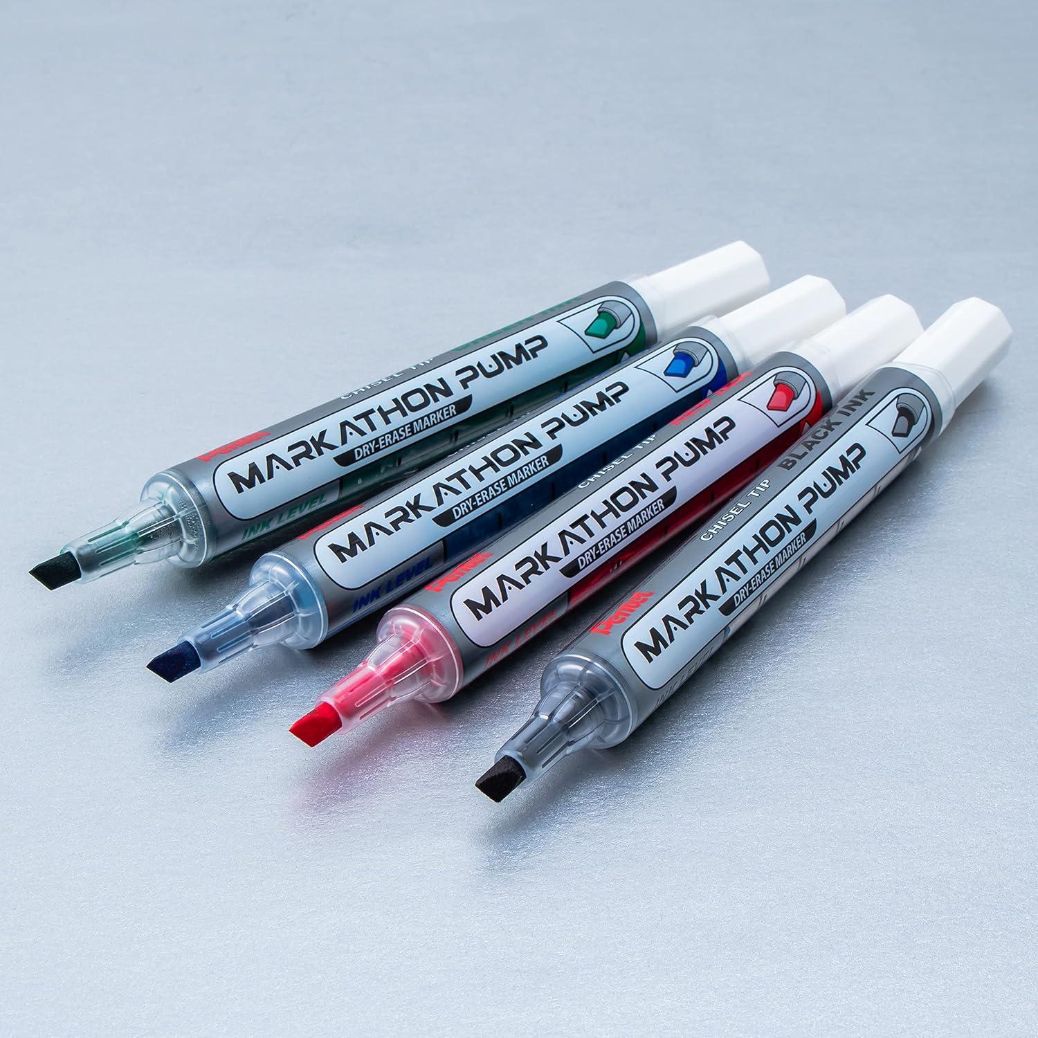 imagePentel Markathon Pump Dry Erase Marker Chisel Tip Assorted Colors 4 Pack MWL6SXBP4M