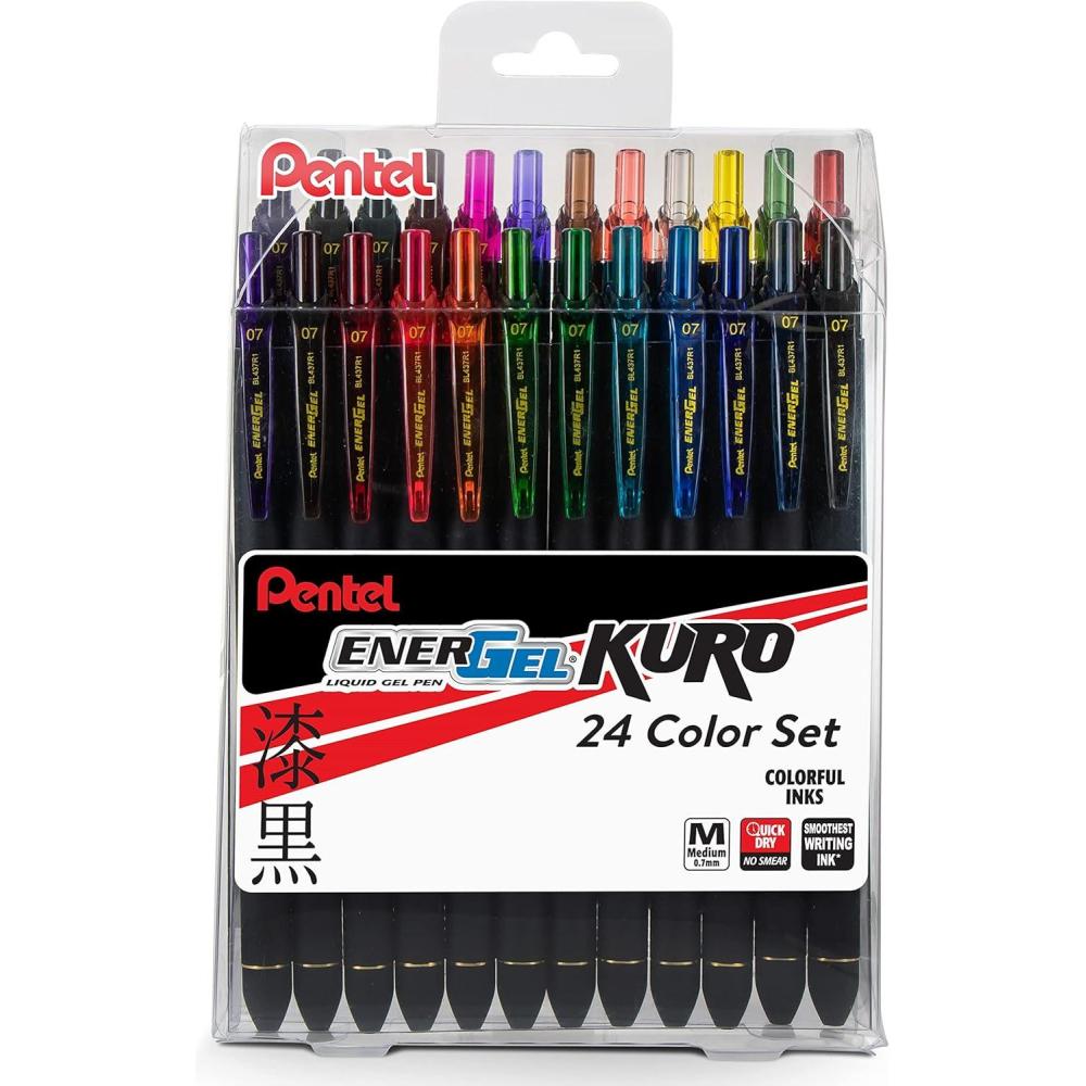 imageEnerGel Kuro Liquid Gel Pen 07mm Medium line Assorted Ink 24pk