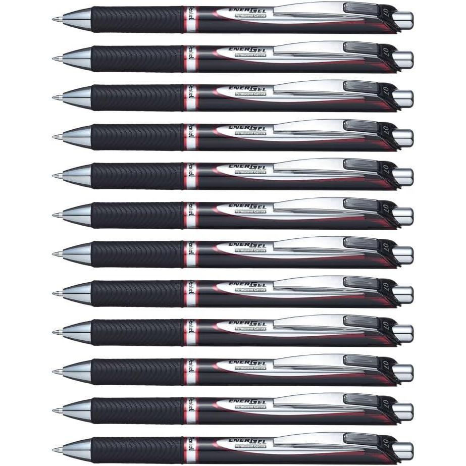 imagePentel EnerGel PRO Permanent Gel Pen 07mm Medium Line Blue Ink Box of 12 Pens BLP77CRed