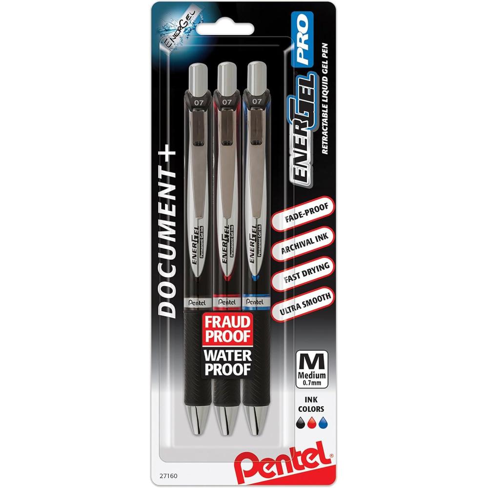 imagePentel EnerGel Pro Permanent Gel Ink Pen 07mm Medium Point Blue Ink 2Pk BLP77BP2CBlackRedBlue