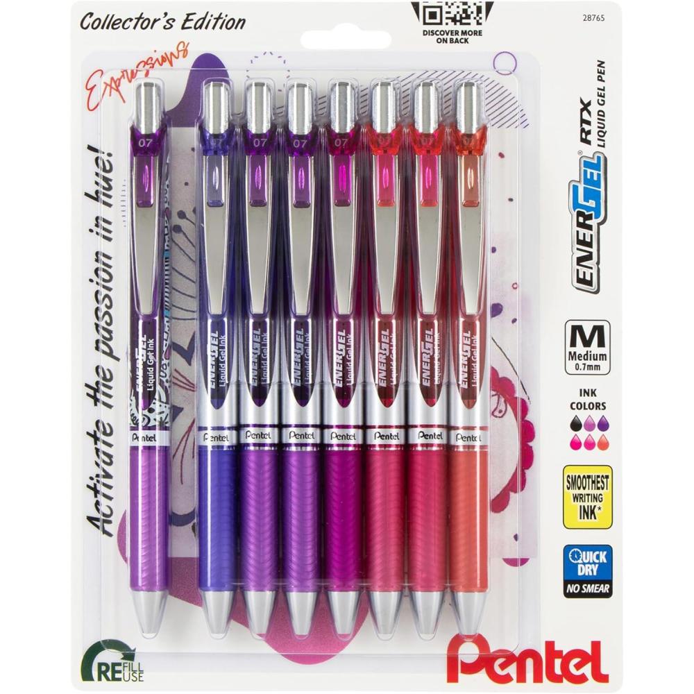 imagePentel EnerGel RTX Retractable Liquid Gel Pen Creator Expressions Pack 07mm Metal Tip Medium Line Assorted Ink Pack of 8 Pens BL77XRIGBP8MPassion