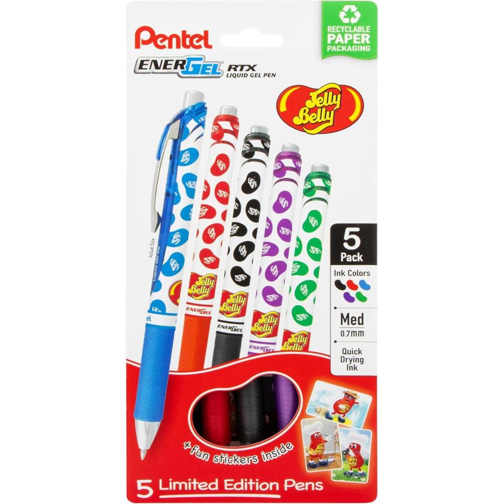 imagePentel EnerGel RTX Retractable Liquid Gel Pen Jelly Belly Limited Edition 07mm tip Assorted colors Pack of 5 pens BL77PF5MJB