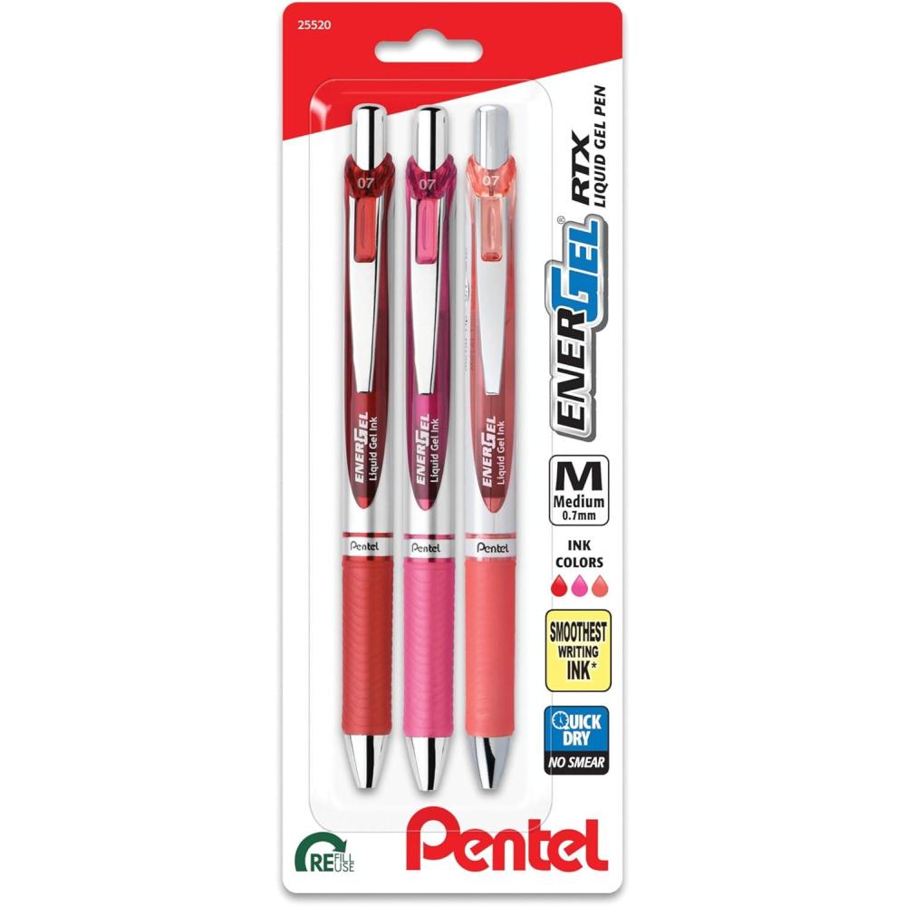 imagePentel EnerGel RTX Retractable Liquid Gel Pen Passion Hue 07mm Assorted Violet Ink Pack of 3 Pens BL77PASBP3MJournaling