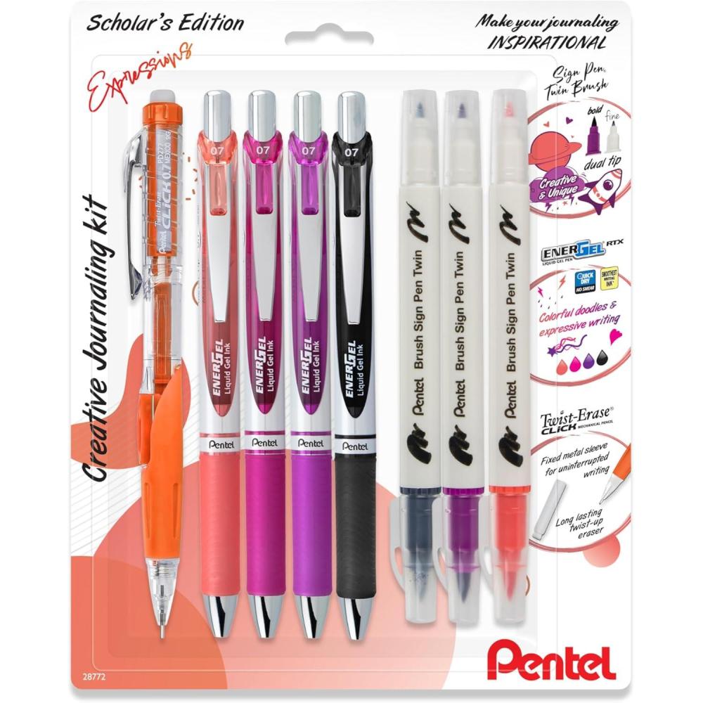 imagePentel Expressions Journaling Kit Includes EnerGel RTX Gel Pens 07mm Assorted Ink Colors TwistErase Click Mechanical Pencil 07mm Sign Pen Twin Assorted Colors BL77XRBJBP8M