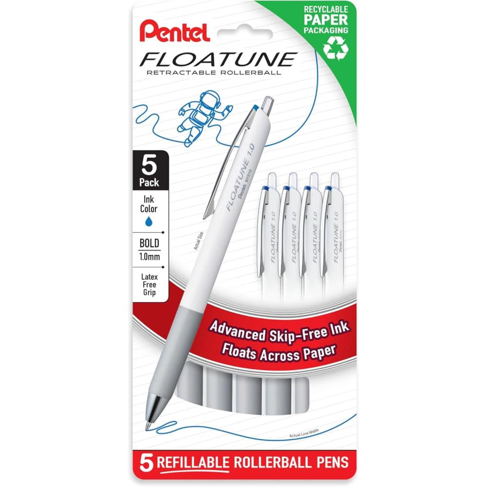 imagePentel Floatune Retractable Rollerball 10mm Bold Point Blue Ink 5pk BY210PF5C