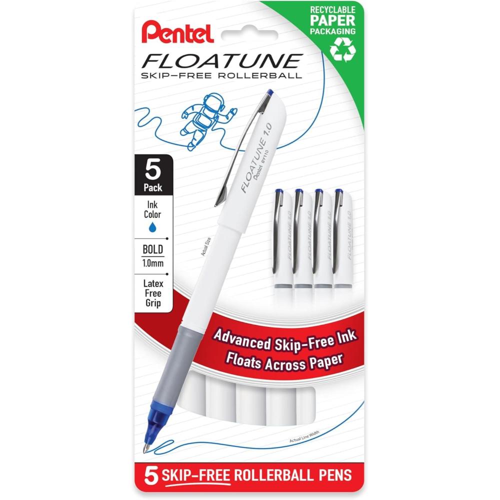 imagePentel Floatune Rollerball 10mm Bold Point Blue Ink 5pk BY110PF5C