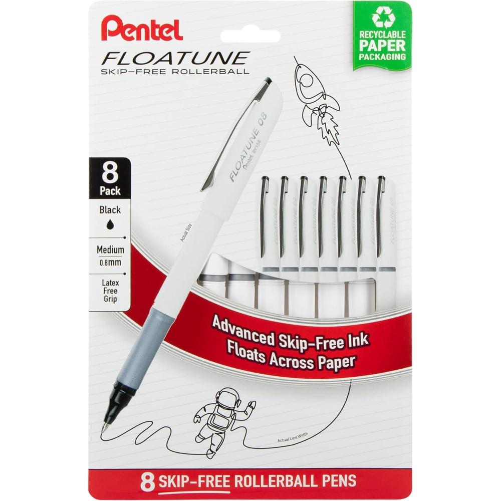 imagePentel Floatune Rollerball Pen 08mm Medium Point BlackBlueRed Ink Pack of 8 pens BY108PF8OFCBlack