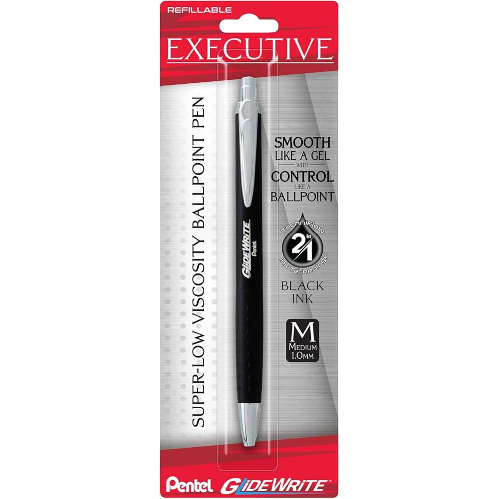 imagePentel Glidewrite Executive Ballpoint Pen 10mm Medium Black Metal Barrel Black Ink Pack of 1 BX970ABP