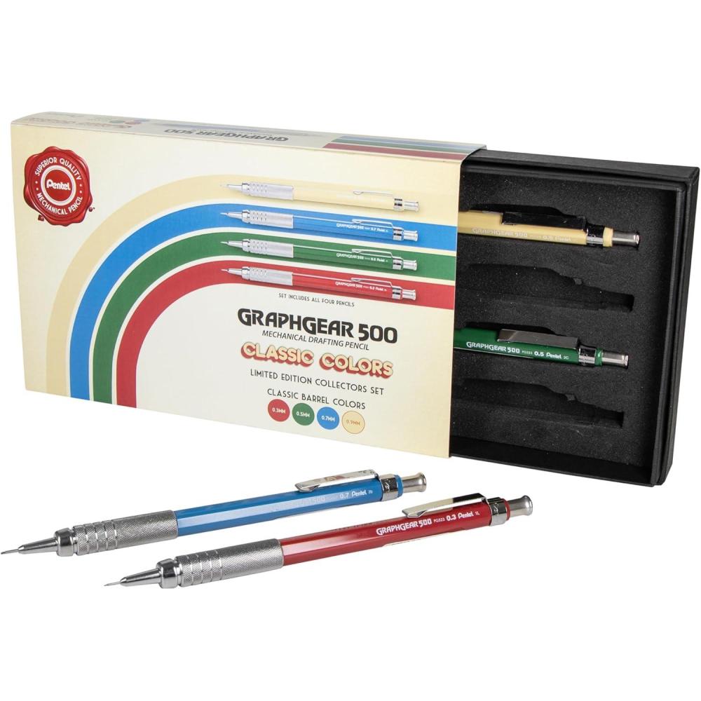 imagePentel GraphGear 500 Limited Edition Mechanical Pencil Classic Colors Box Set 03 05 07 09mm point sizes included Box of 4 Pencils PG520RBXSET