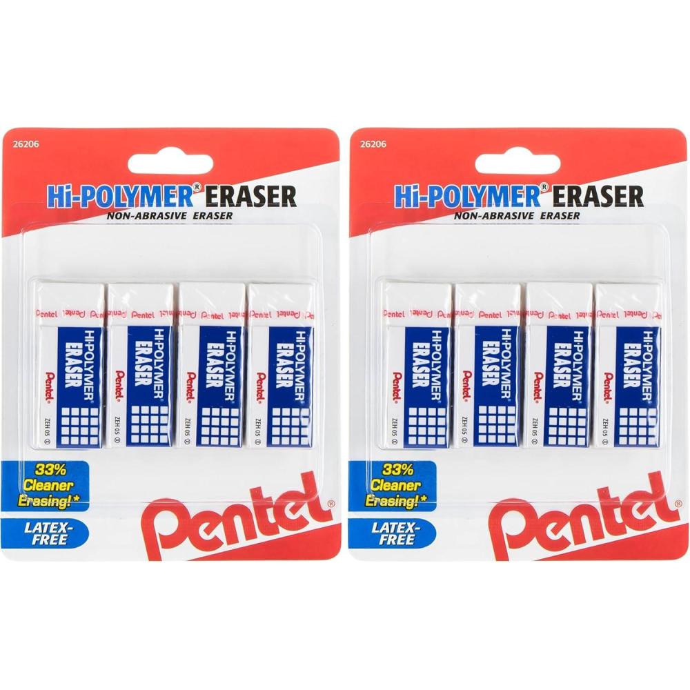 imagePentel HiPolymer Block Eraser Small White Pack of 4 ZEH05BP44 Count Pack of 2