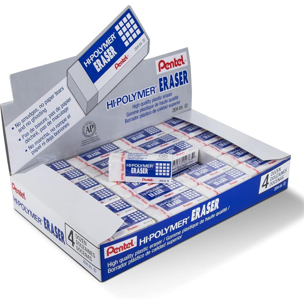 imagePentel HiPolymer Block Eraser Small White Pack of 4 ZEH05BP448 Pack