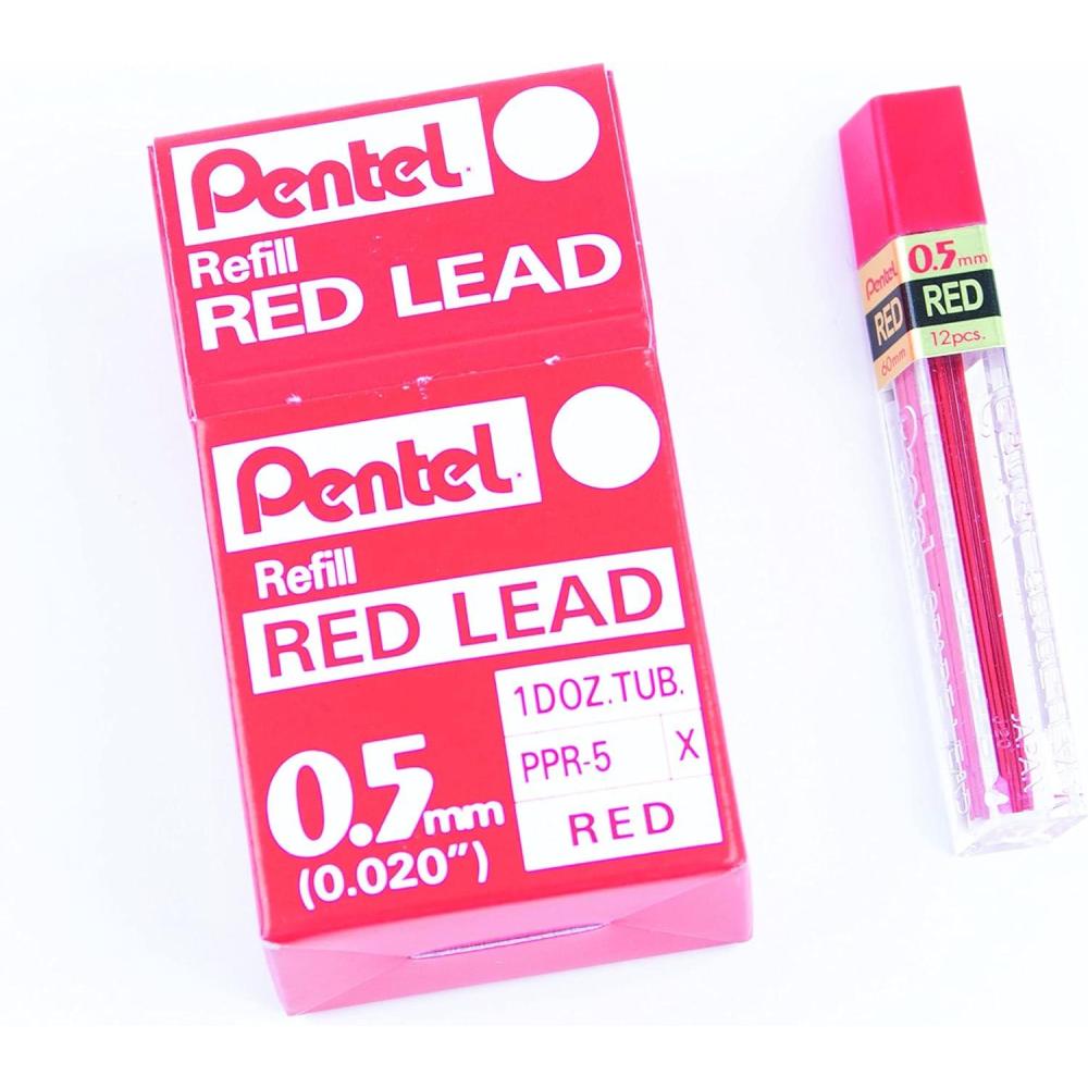 imagePentel Lead 05mm Red 12 Leads Per Tube Box of 12 Tubes PPR512 Count Pack of 1