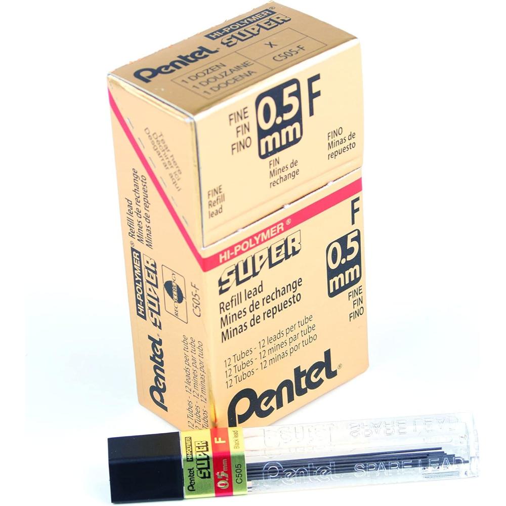 imagePentel Super HiPolymer Lead Refill 05mm Fine 3H 144 Pieces of Lead C5053HGrayF