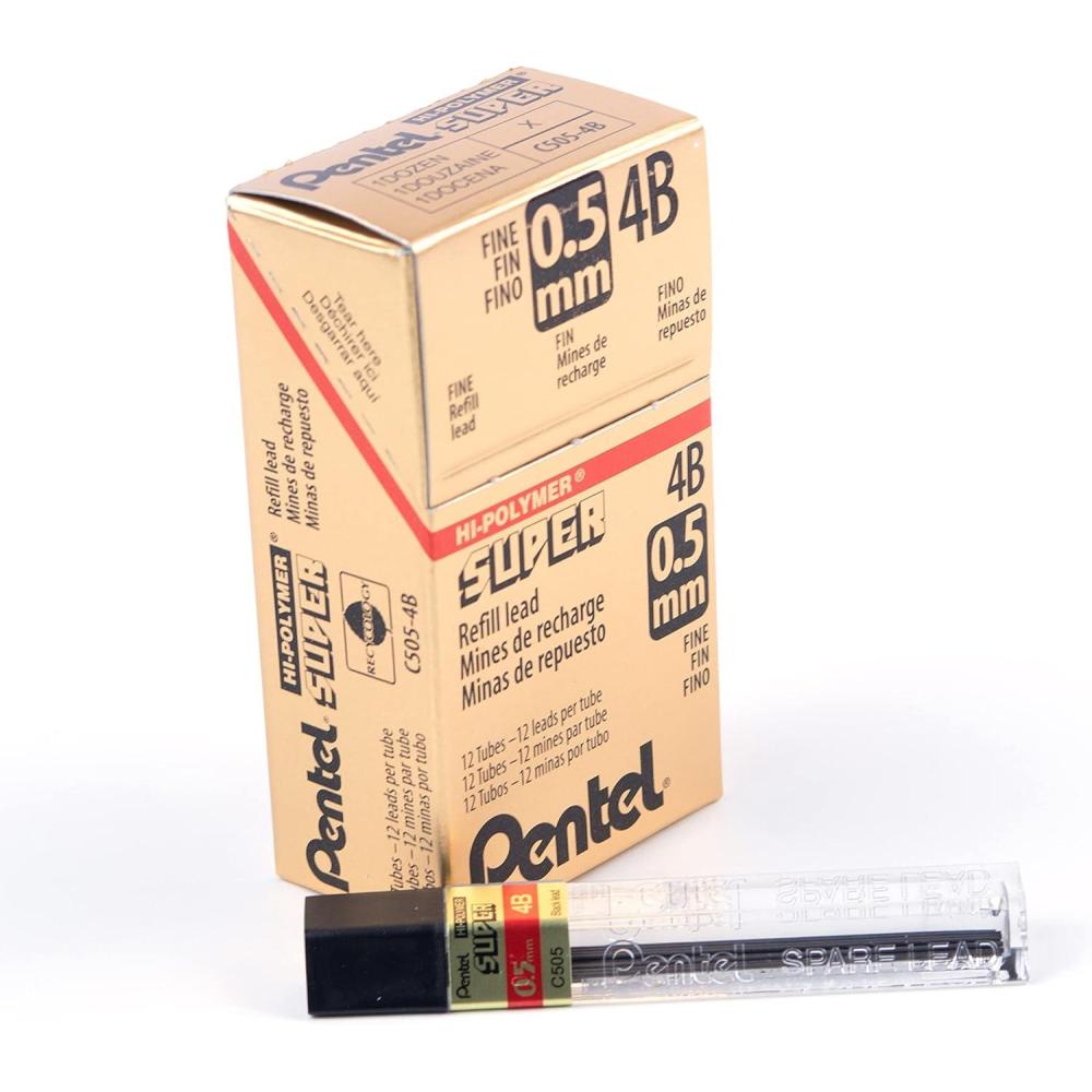 imagePentel Super HiPolymer Lead Refill 05mm Fine 4B 144 Pieces of Lead C5054BGray