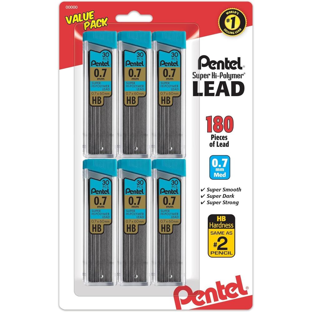 imagePentel Super HiPolymer Refills 07 mm Medium HB 180 Pieces of Lead C27BPHB6