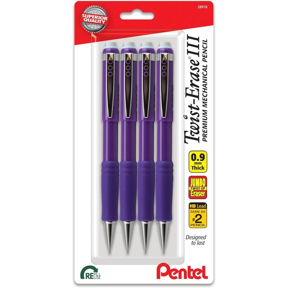 imagePentel TwistErase III Mechanical Pencil 09mm Bold Line Violet Barrel Pack of 4 QE519BP4V