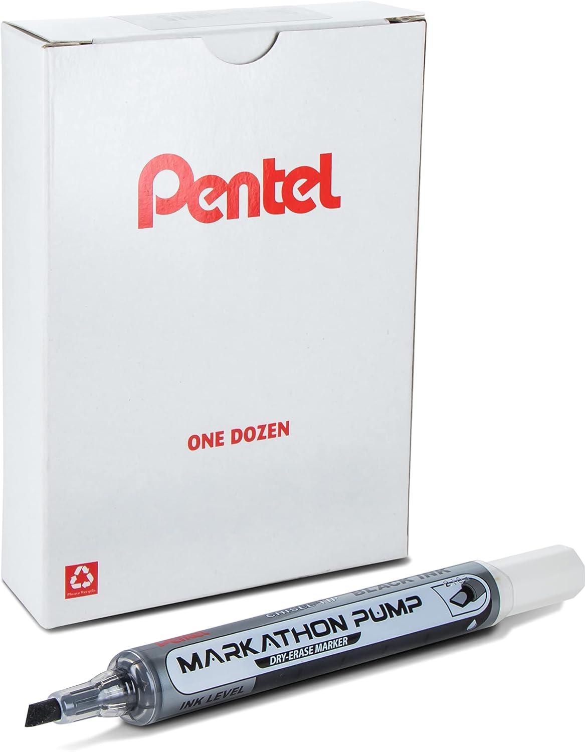 imagePentel Markathon Pump Dry Erase Marker Chisel Tip Assorted Colors 4 Pack with Eraser MWL6SXBP4MKITBlack