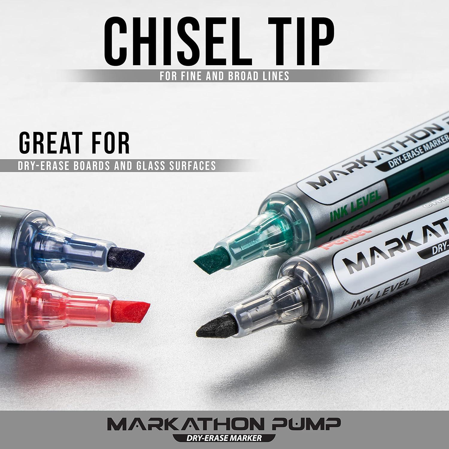 imagePentel Markathon Pump Dry Erase Marker Chisel Tip Assorted Colors 4 Pack with Eraser MWL6SXBP4MKITBlue