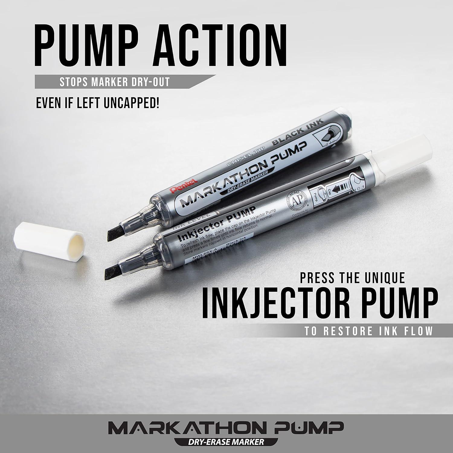 imagePentel Markathon Pump Dry Erase Marker Chisel Tip Assorted Colors 4 Pack with Eraser MWL6SXBP4MKITBlue