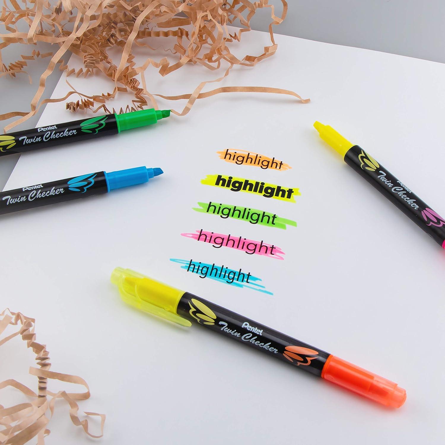 imagePentel Twin Checker Dualtip Highlighter Chisel Tip Assorted Colors Pack of 4 SLW8BP4MAssorted