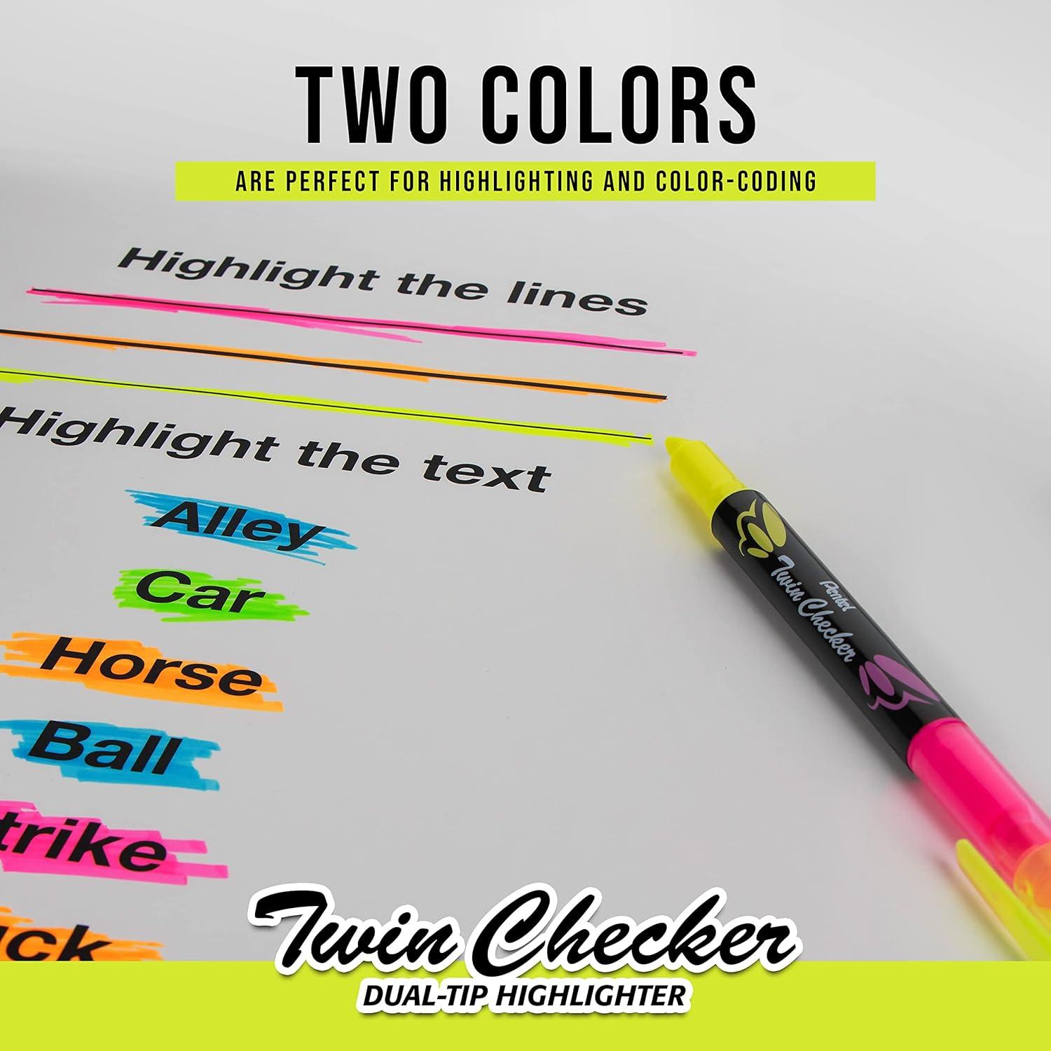imagePentel Twin Checker Dualtip Highlighter Chisel Tip Assorted Colors Pack of 4 SLW8BP4MAssorted