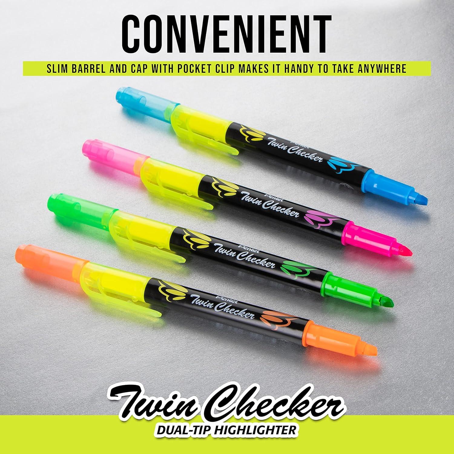 imagePentel Twin Checker Dualtip Highlighter Chisel Tip Assorted Colors Pack of 4 SLW8BP4MAssorted