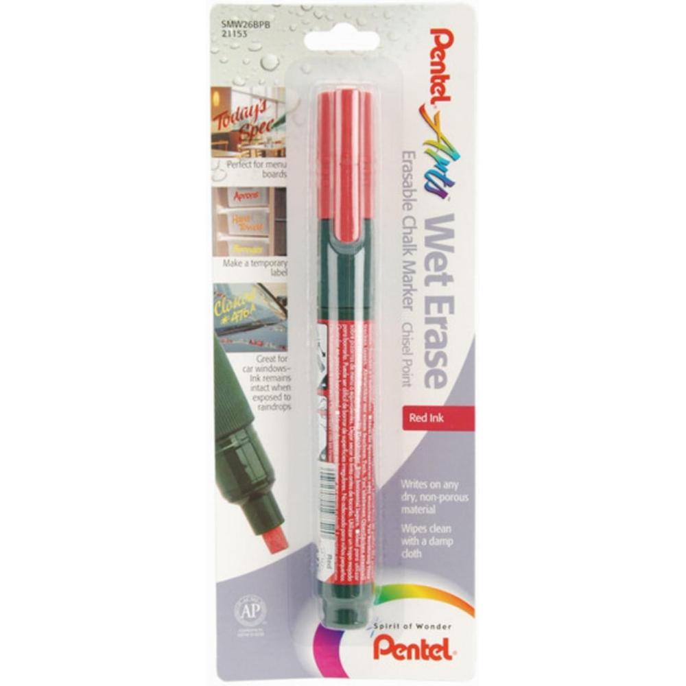 imagePentel Arts Wet Erase Chalk Marker Chisel Tip Orange Ink Box of 12 SMW26FRed