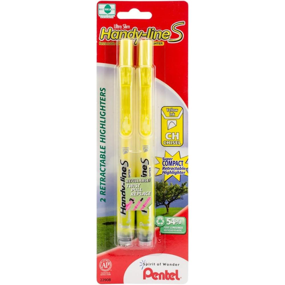 imagePentel Handyline S Retractable Highlighter Chisel Tip Yellow Ink 2 Pack SXS15BP2G