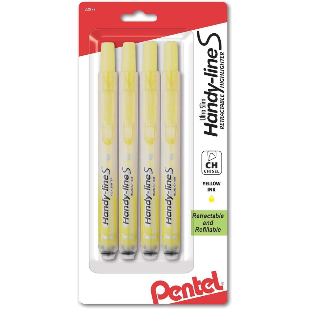 imagePentel Handyline S Retractable Highlighter Chisel Tip Yellow Ink 4 Pack SXS15BP4G