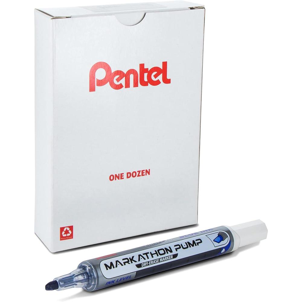 imagePentel Markathon Pump Dry Erase Marker Chisel Tip Assorted Colors 4 Pack with Eraser MWL6SXBP4MKITBlue