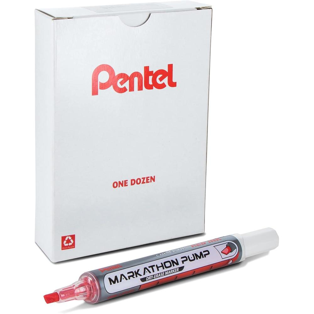 imagePentel Markathon Pump Dry Erase Marker Chisel Tip Assorted Colors 4 Pack with Eraser MWL6SXBP4MKITRed
