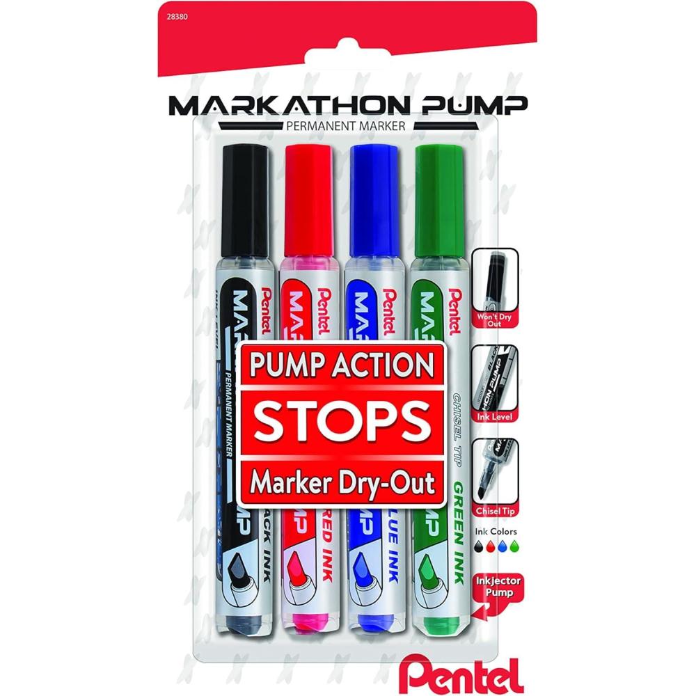 imagePentel Markathon Pump Permanent Marker Chisel Tip Red Ink 12 Pack NLF60XBAssorted