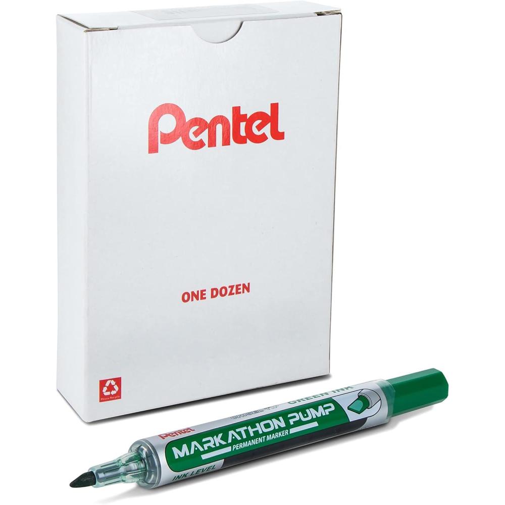 imagePentel Markathon Pump Permanent Marker Chisel Tip Red Ink 12 Pack NLF60XBGreen