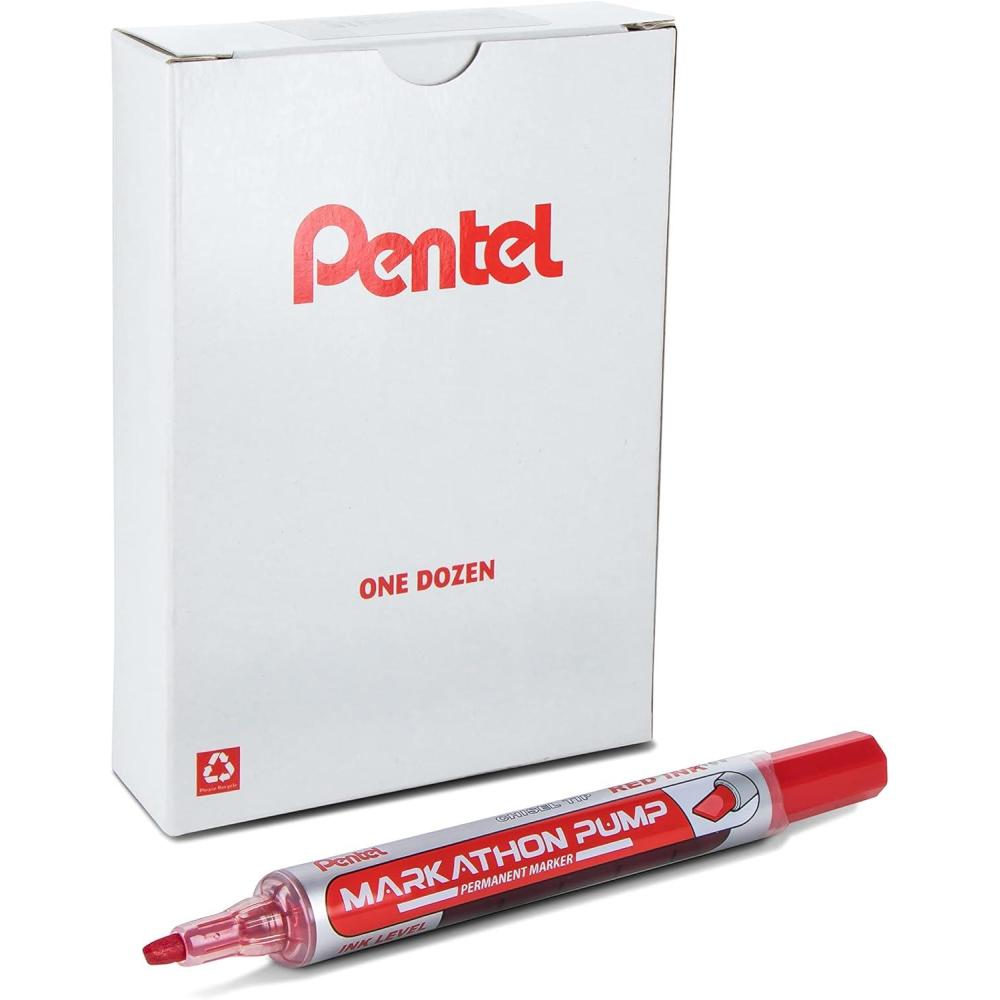 imagePentel Markathon Pump Permanent Marker Chisel Tip Red Ink 12 Pack NLF60XBRed