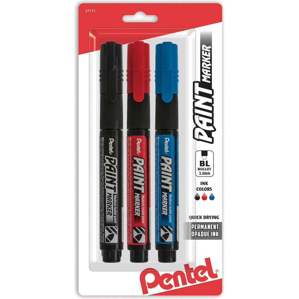 imagePentel Paint Markers Medium Bullet Point Assorted Ink WXZ 3PkAssorted Colors 1