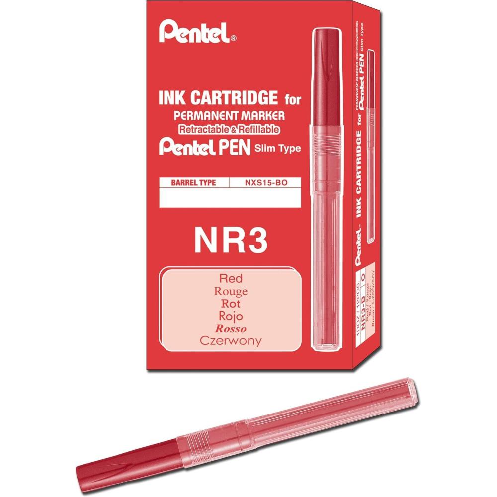 imagePentel Refill Ink For Handy Lines Permanent Marker Black Ink Box of 12 NR3ARed