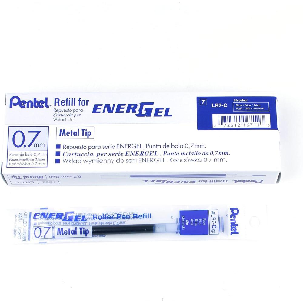 imagePentel Refill Ink for BL57BL77 EnerGel Liquid Gel Pen 07mm Metal Tip Blue Ink Box of 12 LR7C12