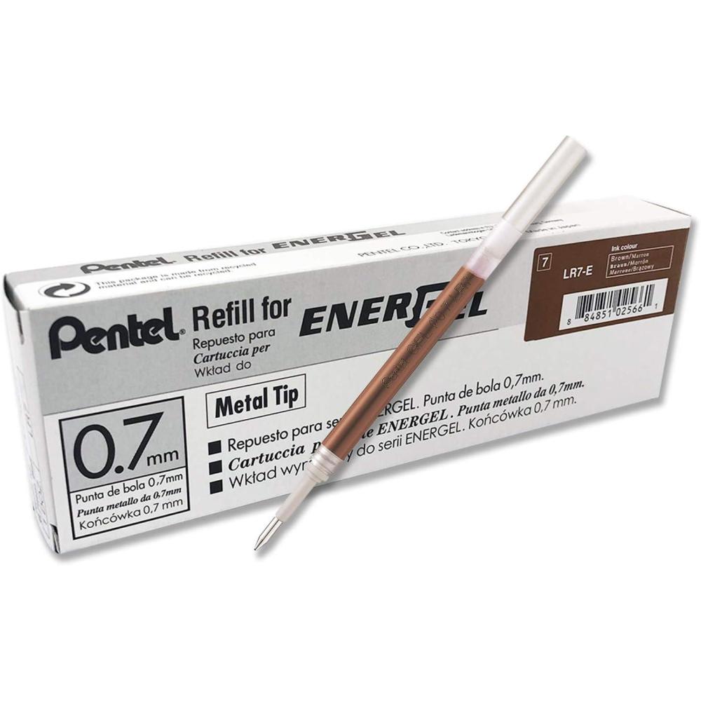 imagePentel Refill Ink for BL57BL77 EnerGel Liquid Gel Pen 07mm Metal Tip Green Ink Box of 12 LR7D12Brown