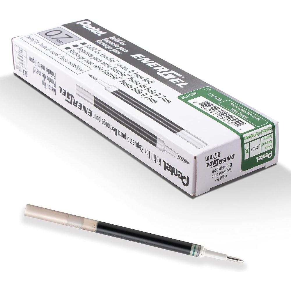 imagePentel Refill Ink for BL57BL77 EnerGel Liquid Gel Pen 07mm Metal Tip Green Ink Box of 12 LR7D12Forest Green