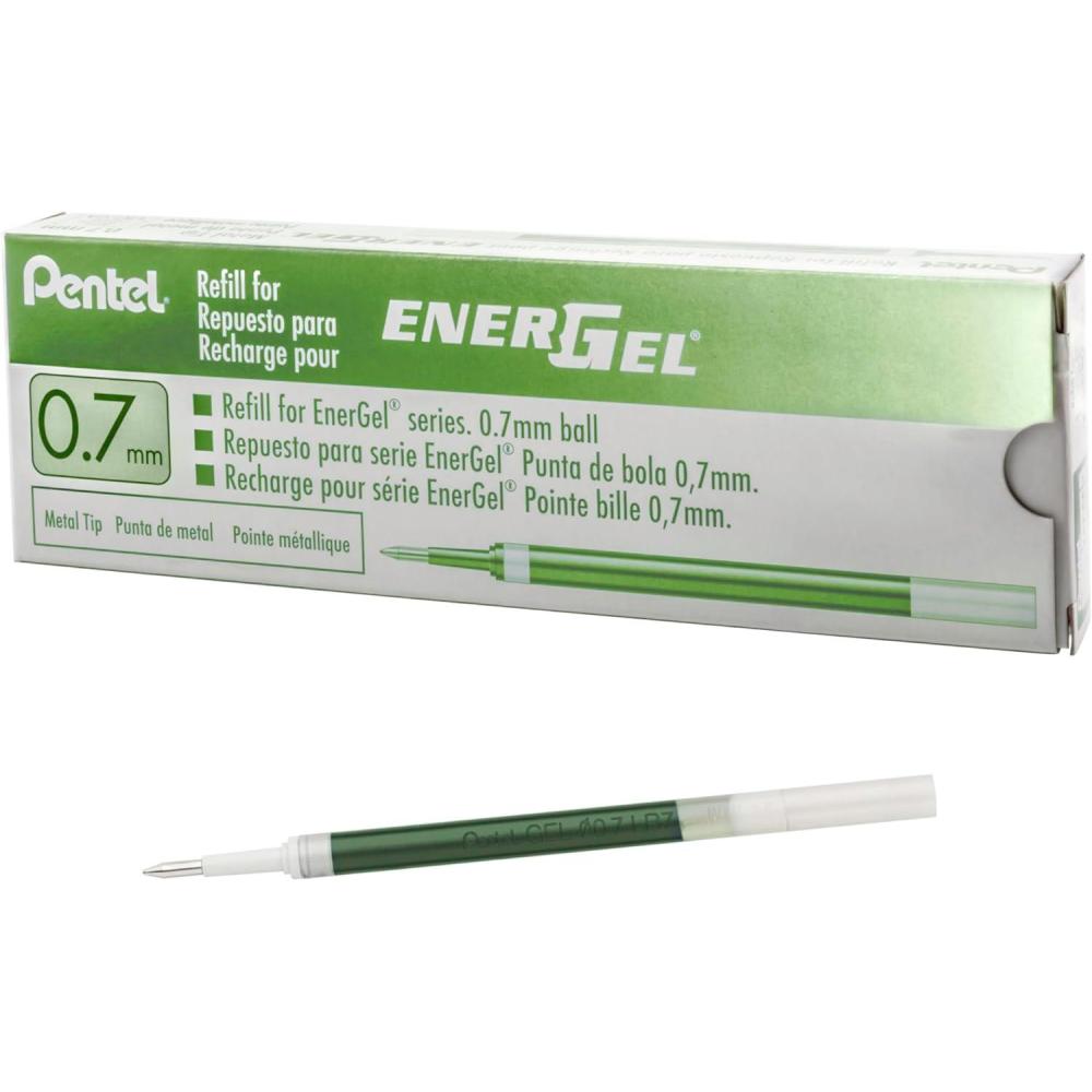 imagePentel Refill Ink for BL57BL77 EnerGel Liquid Gel Pen 07mm Metal Tip Green Ink Box of 12 LR7D12Lime Green