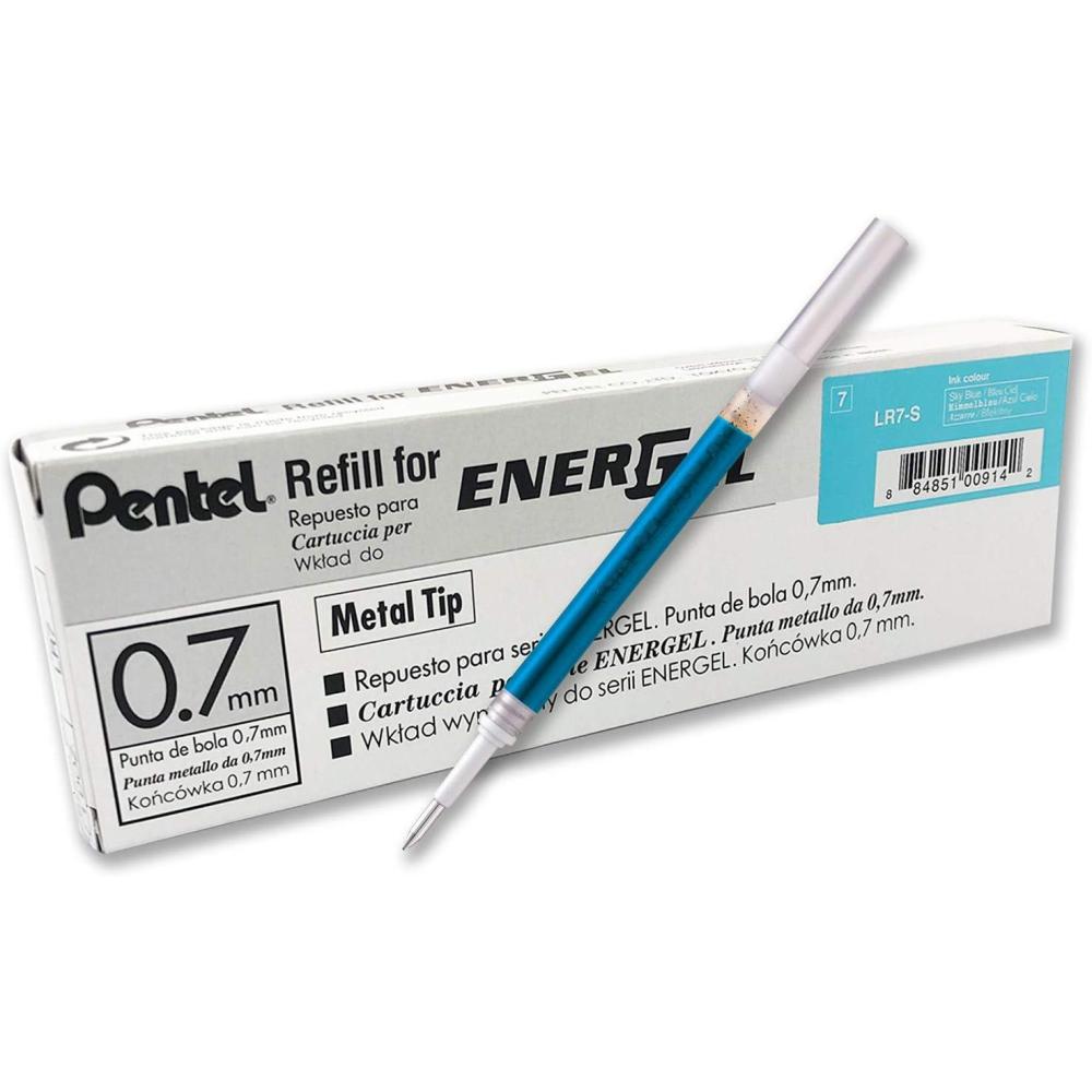 imagePentel Refill Ink for BL57BL77 EnerGel Liquid Gel Pen 07mm Metal Tip Green Ink Box of 12 LR7D12Sky Blue
