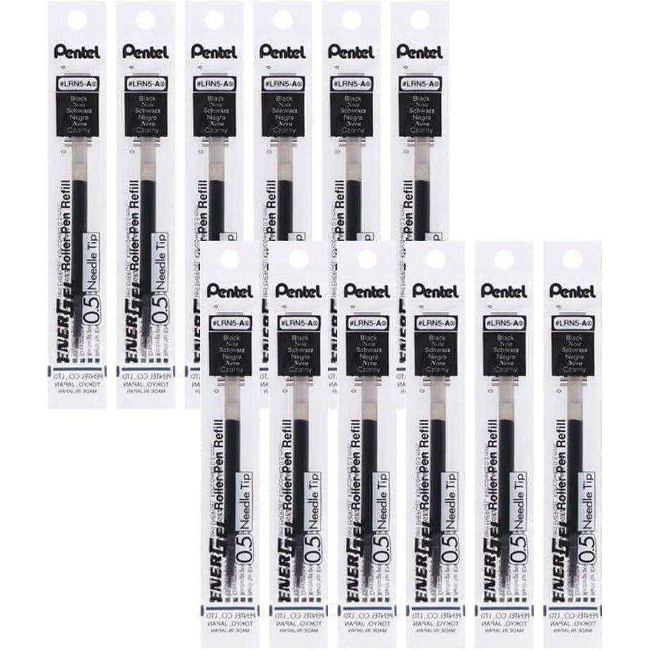 imagePentel Refill Ink for EnerGel Pen Needle Tip Fine 12 Pack 05mm Sky Blue LRN5SBlack