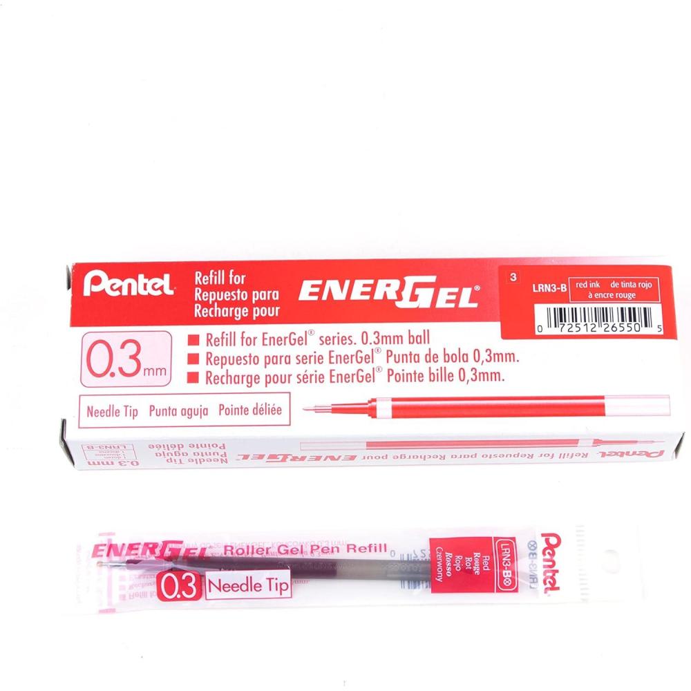 imagePentel Refill Ink for EnerGel RTX Retractable Gel Pen Extra Fine Point Needle Tip 12 Pack 03mm Red LRN3BRed Pen