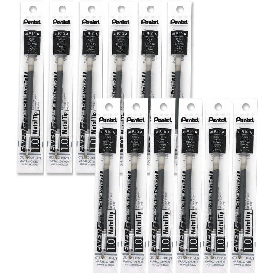 imagePentel Refill for EnerGel RTX EnerGel Deluxe Metal Tip Bold Point Violet Ink Box of 12 LR10V12Black