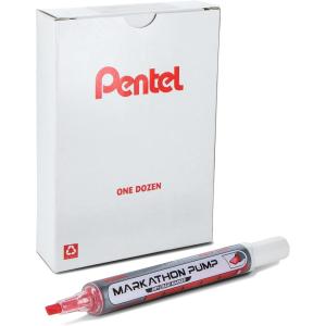 Pentel Markathon Pump Dry Erase Marker, Chisel Tip, Assorted Colors, 4 Pack with Eraser (MWL6SXBP4MKIT)(Red)