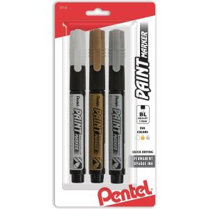 Pentel Paint Markers, Medium Bullet Point, Assorted Ink (WXZ) 3-Pk(Assorted Colors 2)