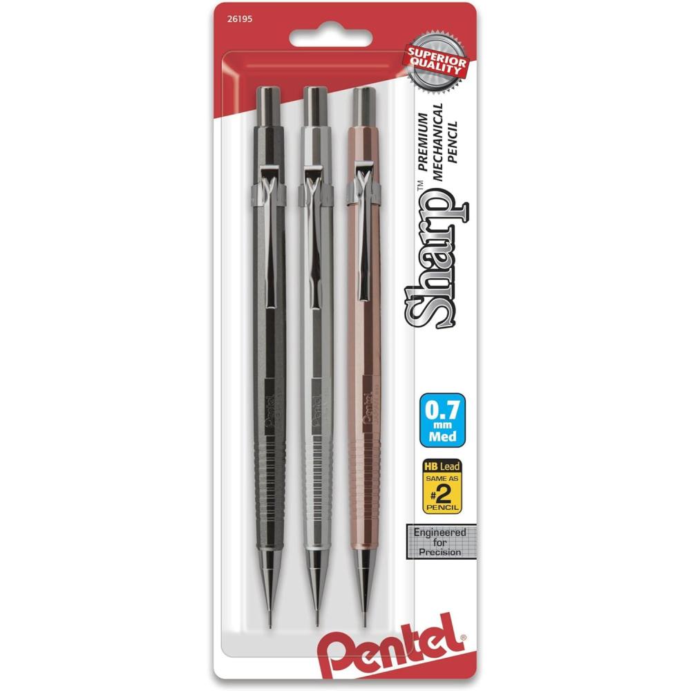 imagePentel P207MBP3M Sharp Mechanical Drafting Pencil 07 mm Assorted Barrels 3Pack