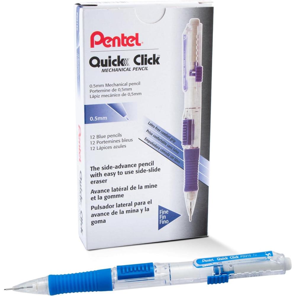 imagePentel QUICK CLICK Mechanical Pencil 07mm Black Barrel Box of 12 Pencils PD217ABlue
