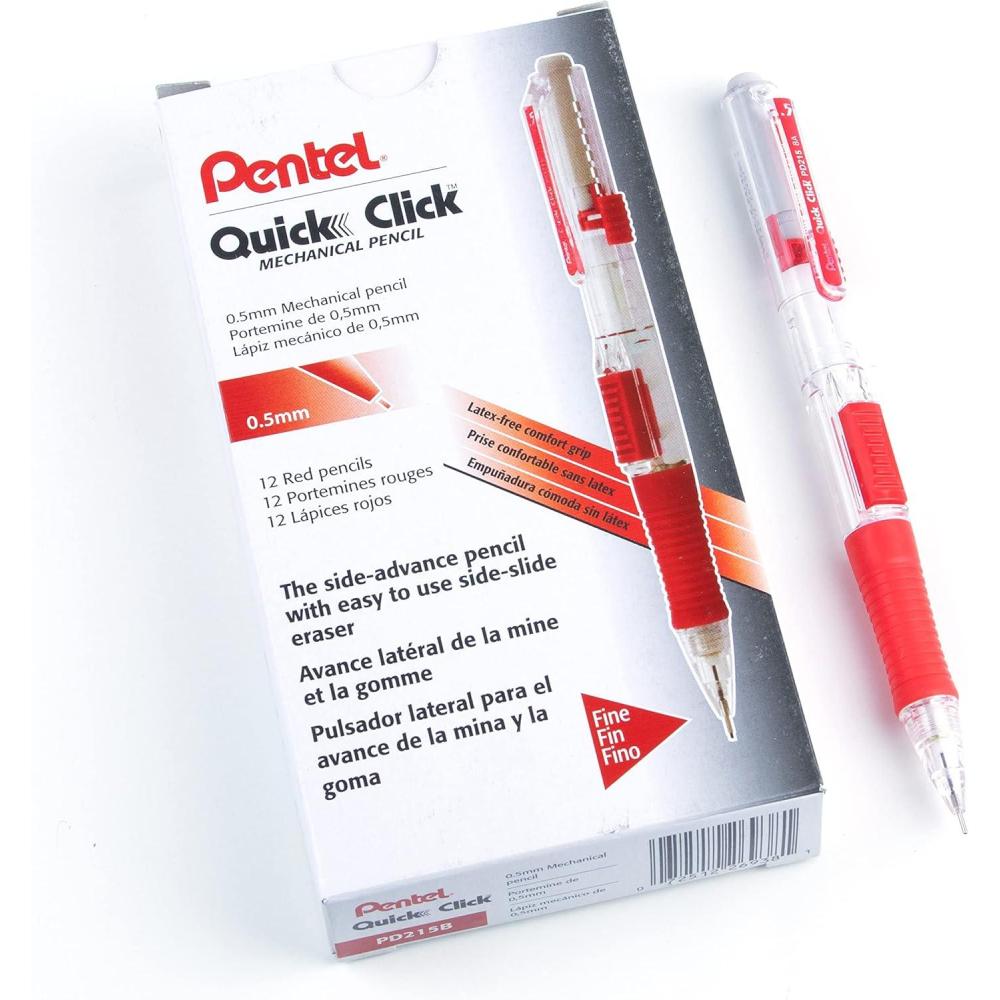 imagePentel QUICK CLICK Mechanical Pencil 07mm Black Barrel Box of 12 Pencils PD217ARed